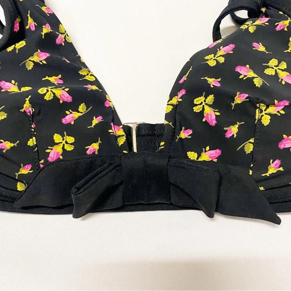 •SOLD• Betsey Johnson Vintage Black, Pink & Leopard Ditsy Floral Print Bikini - Picture 8 of 11
